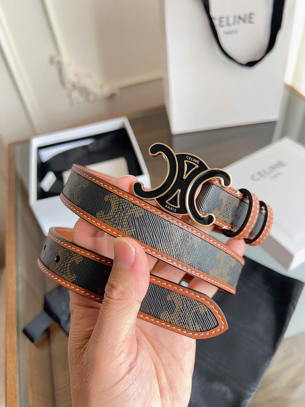 CL Black 25mm Triomphe Enamel Saddle Dark Brown Monogram Cowhide 615273