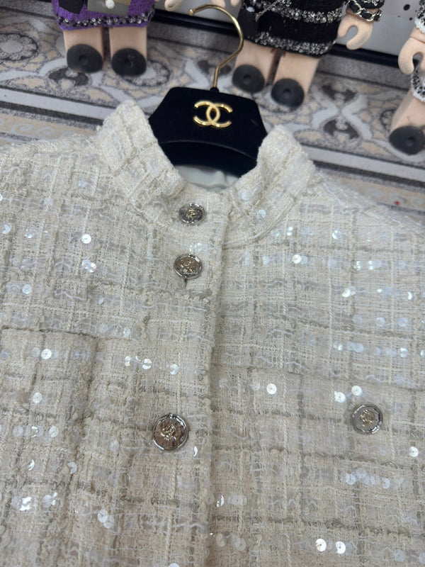 CC Tweed Twinkle Vest White Cotton Polyamide 251873