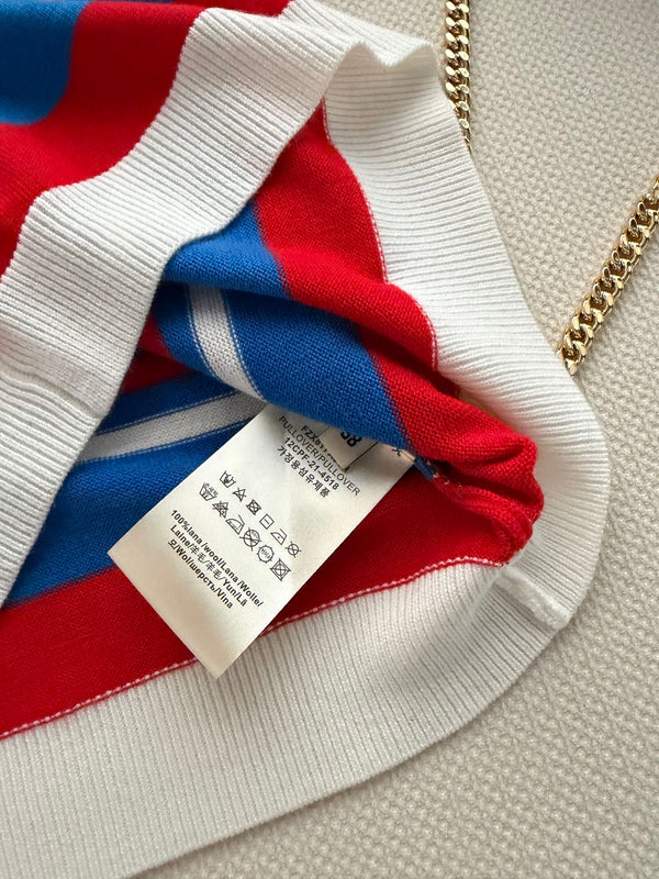 Fendi 26s Striped Polo Shirt Blue Red Knit 363767