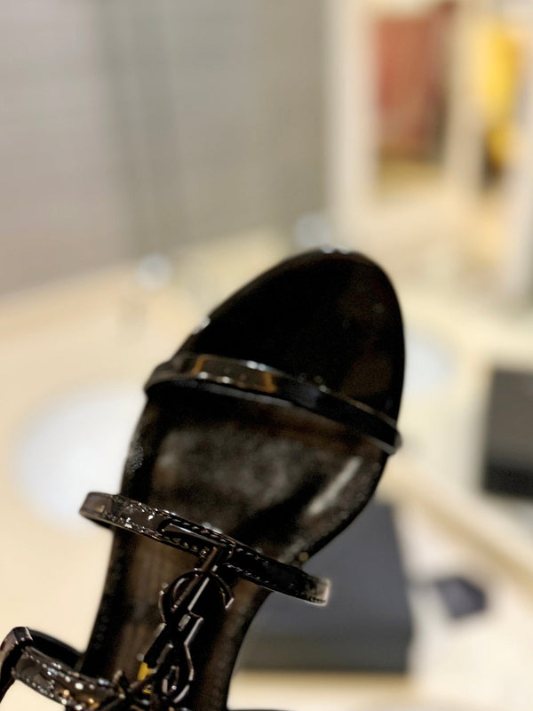 SL CASSANDRA FLAT SANDALS BLACK POLISHED CALFSKIN