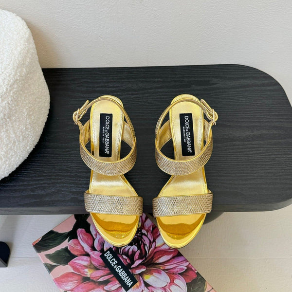 DC Satin Sandals Yellow Sheepskin & Fusible Rhinestones 313667