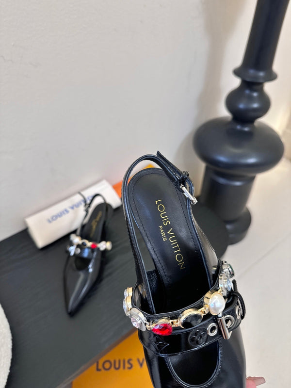 LV Vibe Slingback 6cm Black Patent Leather 580333