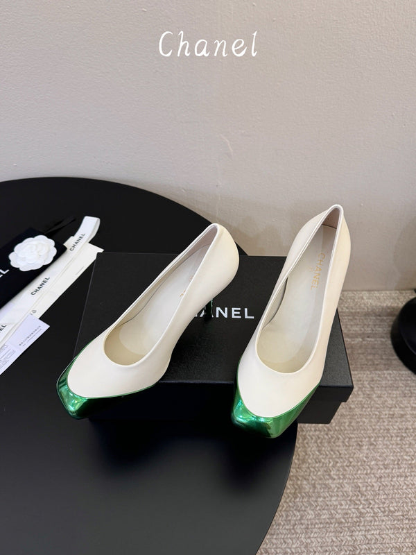 CC 26s Square Toe Pump White Green Sheepskin 835676
