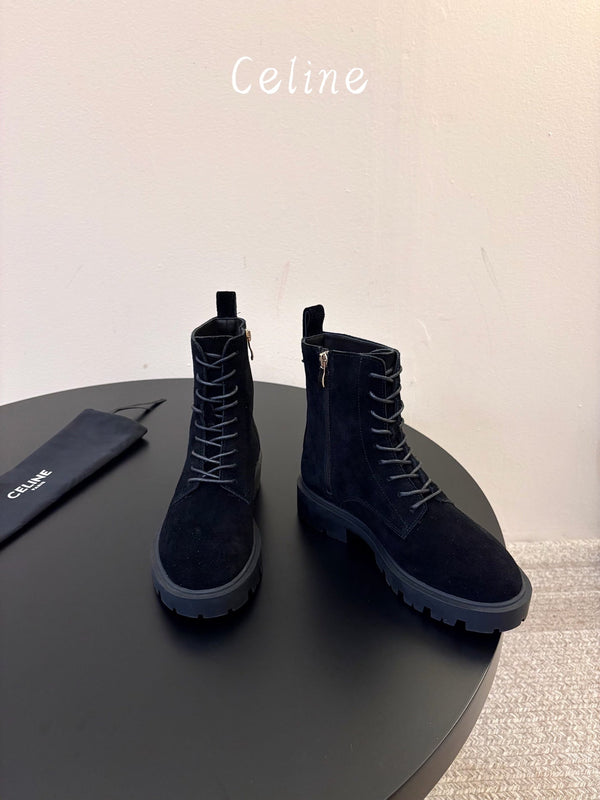 CE 26s Triomphe Platform Martin Boots Black Suede 104888