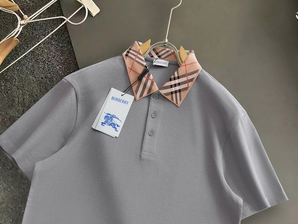 Burberry Men Check Colla Polo Shirt Grey Cotton