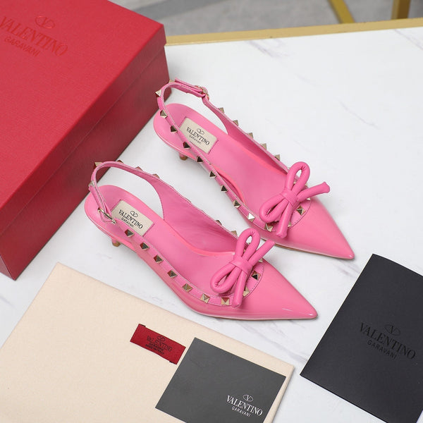VL Rockstud Bow Slingback Fusca Pink Patent Leather Pump 60mm