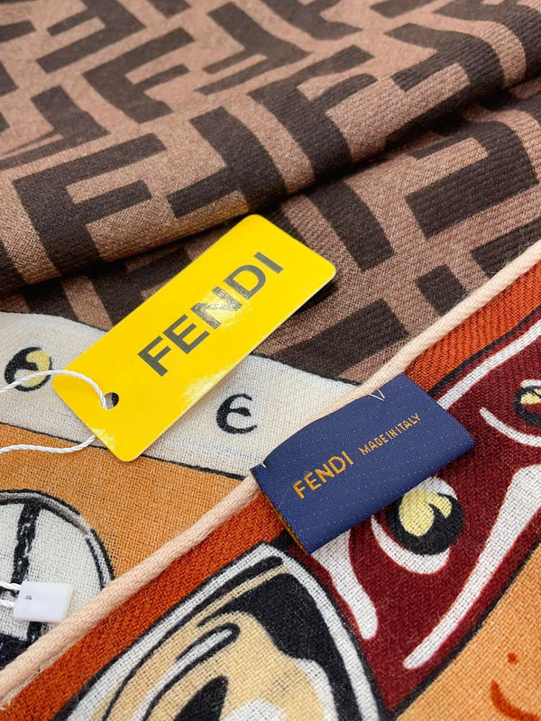 FOULARD 140 CM IN BROWN FF SILK CASHMERE