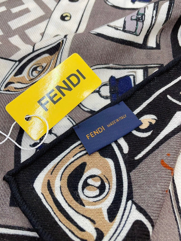 FOULARD 140 CM IN LIGHT GREY FF SILK CASHMERE