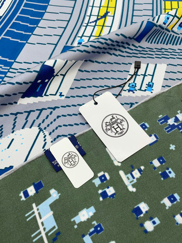 Faubourg Party Scarf 90 CM In Blue Colorful Silk Twill 198582