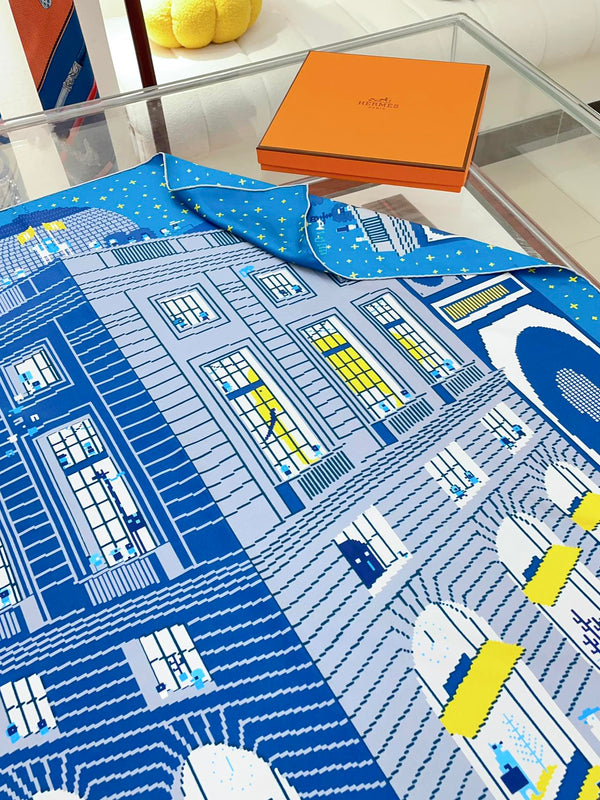 Faubourg Party Scarf 90 CM In Blue Colorful Silk Twill 198582