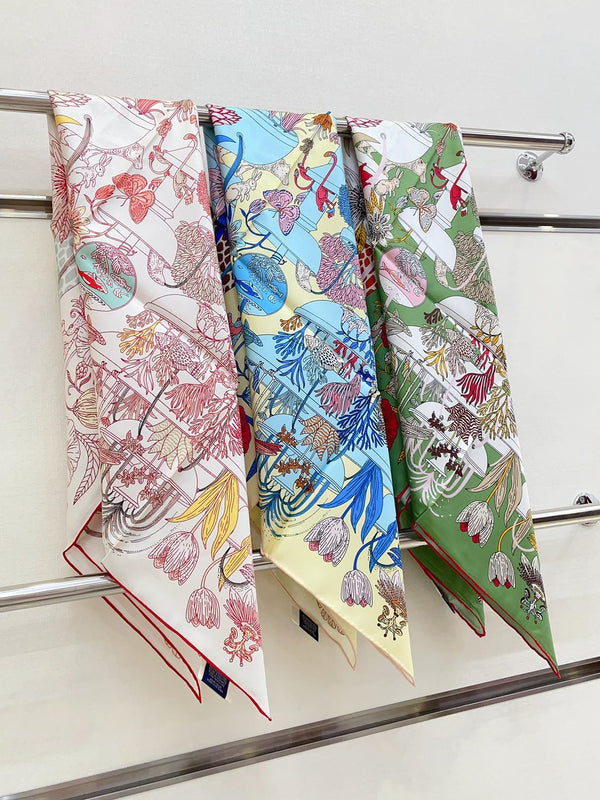 Precious Paradise Scarf 90 CM In Pink Colorful Silk Twill 294485