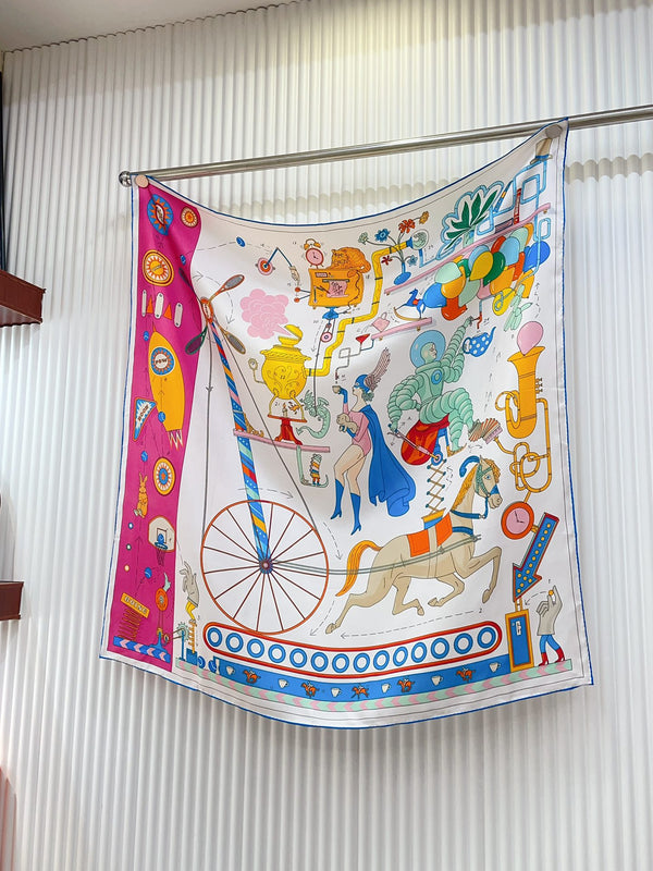 Tea For Two Scarf 90 CM In White Colorful Silk Twill 296691