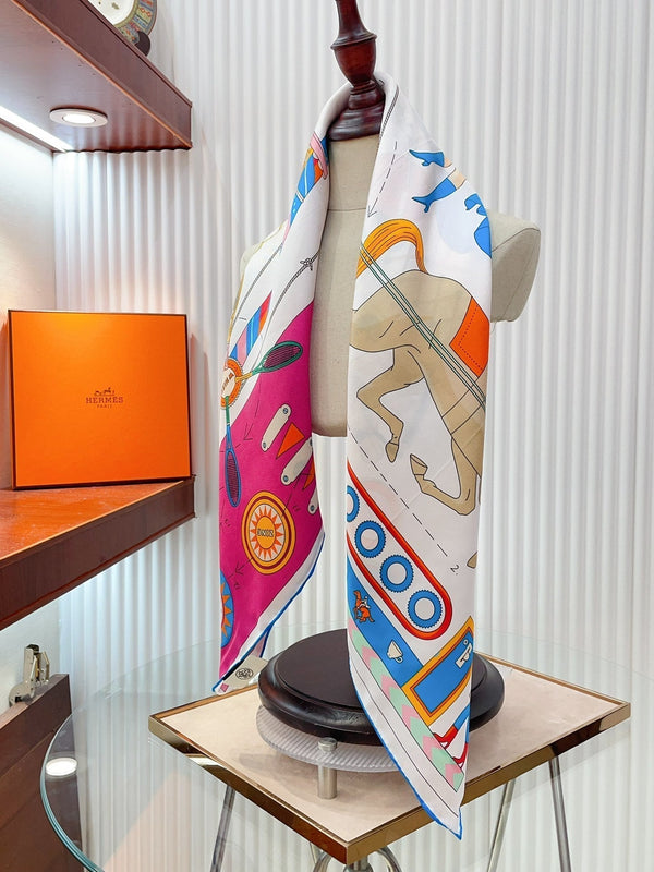 Tea For Two Scarf 90 CM In White Colorful Silk Twill 296691