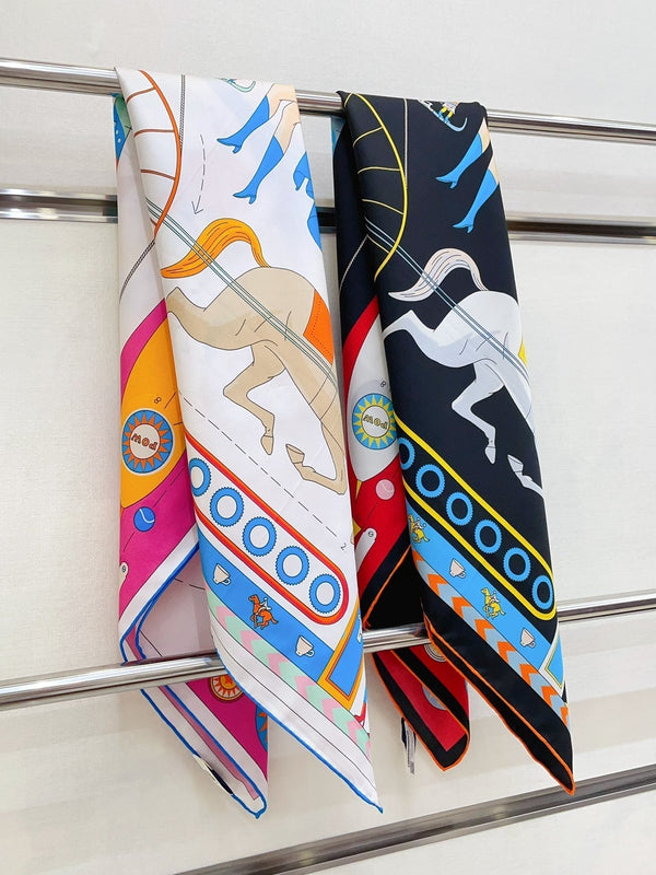 Tea For Two Scarf 90 CM In Black Colorful Silk Twill 296692