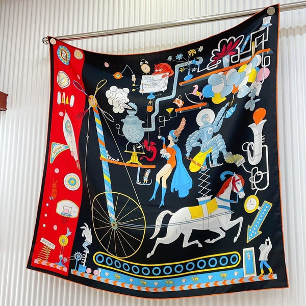 Tea For Two Scarf 90 CM In Black Colorful Silk Twill 296692