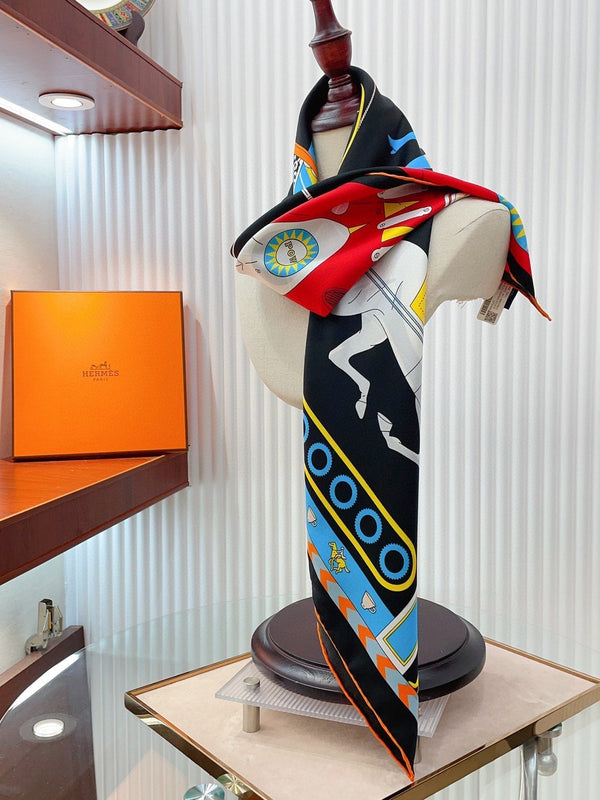 Tea For Two Scarf 90 CM In Black Colorful Silk Twill 296692