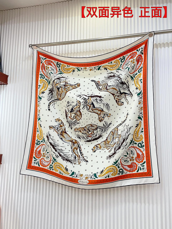 Guepards Bandana Double Face Scarf 90 CM In Colorful Silk 301847
