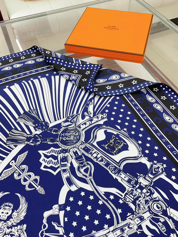 Cheval Punk Bandana Scarf 90 CM In Dark Blue Mix White Black Silk Twill 309213