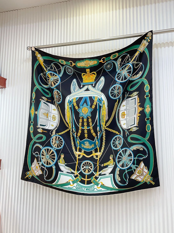 Stately Wheels Scarf 90 CM Black Colorful Silk Twill 312877