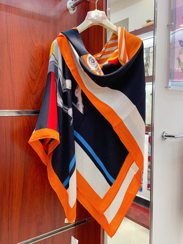 Cheval a la Couverture Scarf 140 CM In Black Colorful Cashmere And Silk 344367