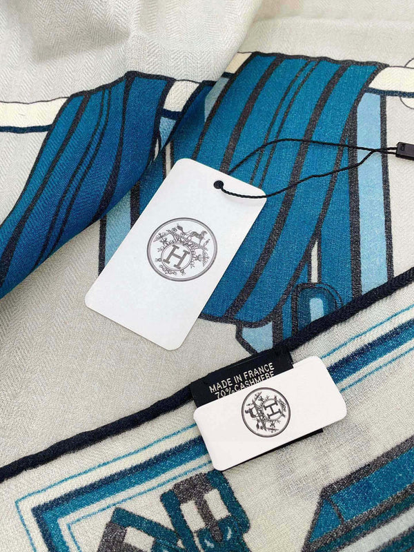 Les Sangles En Finesse Rectangle Scarf 180 CM In Light Blue Coloful Cashmere And Silk 373656