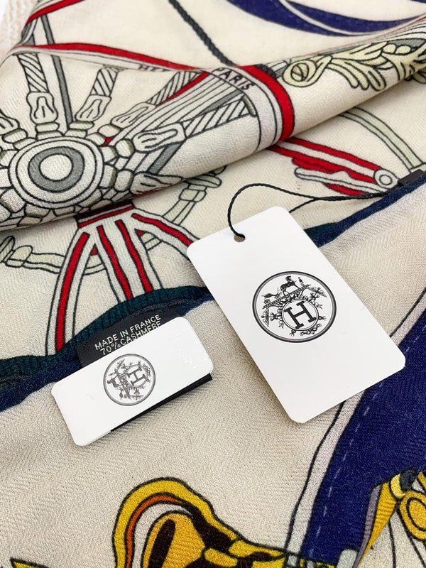 Stately Wheels Scarf 140 CM White Colorful Cashmere And Silk 394588