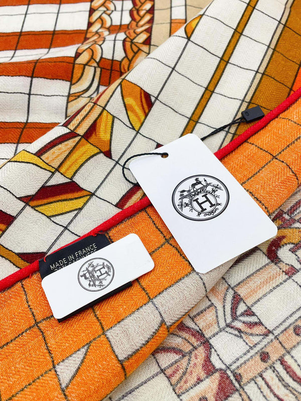 Coaching Deja-Vu Shawl 140 CM Orange Colorful Cashmere And Silk 398263
