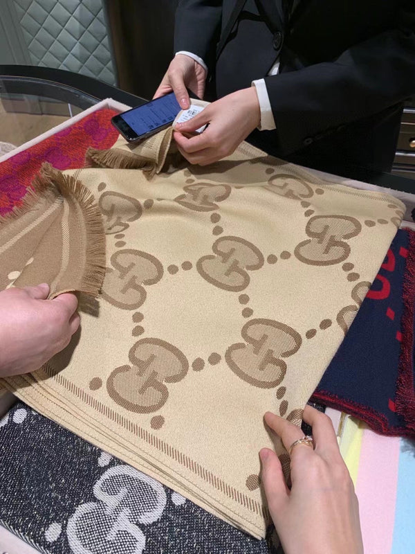 DOUBLE-SIDED SCARF 200 CM IN COFFEE AND TAN BROWN WOOL AND SILK 398287