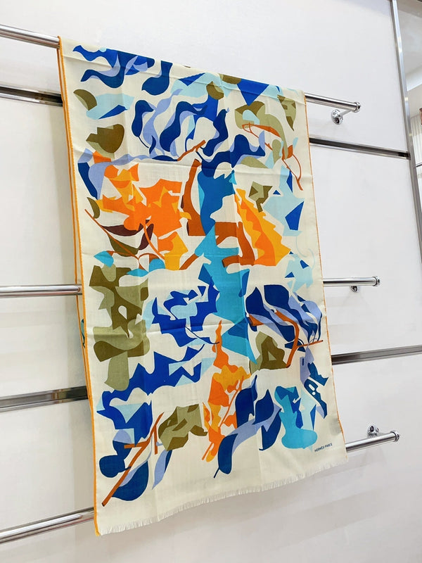 Scarf 180 CM White Colorful Mashmere And Silk 403887