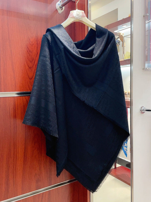 SQUARE SCARF 140 CM IN NAVY BLUE WOOL AND SILK 408662