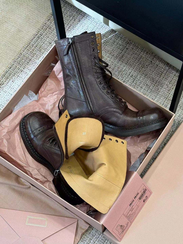 Miu short Boots Umber Brown Calfskin