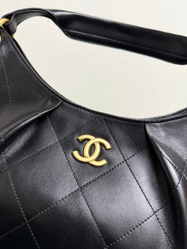 Chanel 2026 Hippie Hobo Bag 32cm Black Calfskin