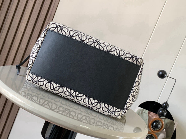 Loe Cubi Anagram Bag 35cm Black White Jacquard Cotton Calfskin