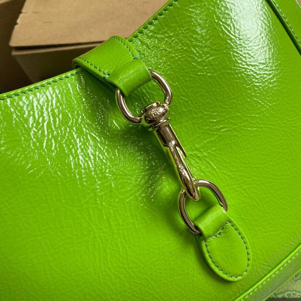 JACKIE SMALL SHOULDER BAG 27 IN LIME GREEN CRACKED LACQUER CALFSKIN GOLD HARDWARE