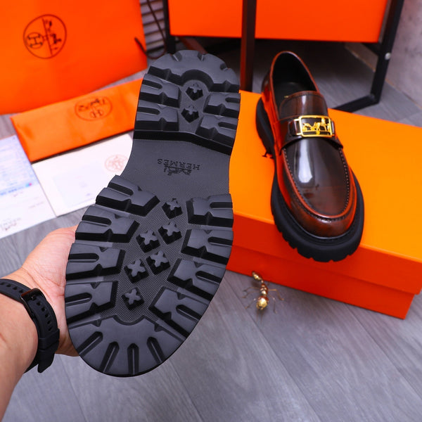 HM GOLD BUCKLE LOAFER GLOSSY WINE CALFSKIN