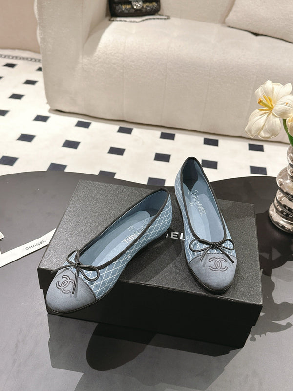 cc 25c ballet flat cross line pattern blue denim 237479