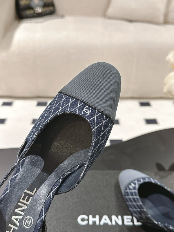 cc 25c slingback 55mm cross line pattern dark blue denim 237488