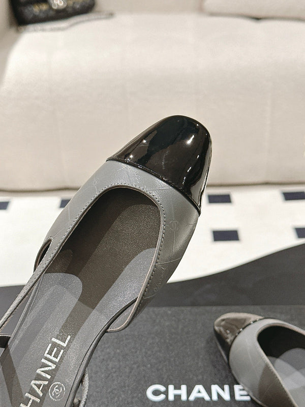 cc 25c slingback 55mm cross line pattern grey lambskin 237497