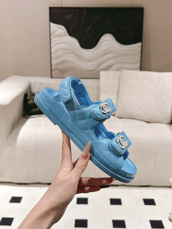 cc 25p logo with pearl sandal blue leather 237588