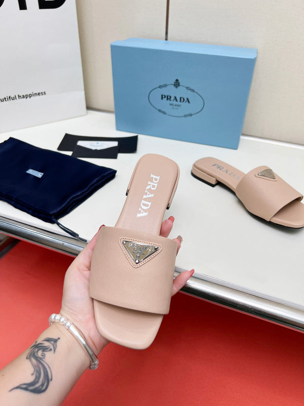 Prad 26s Saffiano Slides Powder Pink Leather 986629