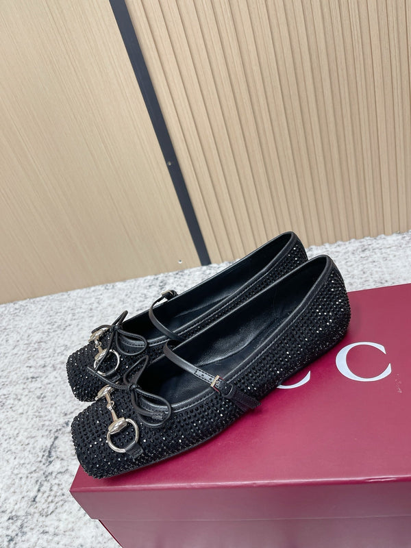 GG 26s Ballet Flats In Black Suede With Crystals