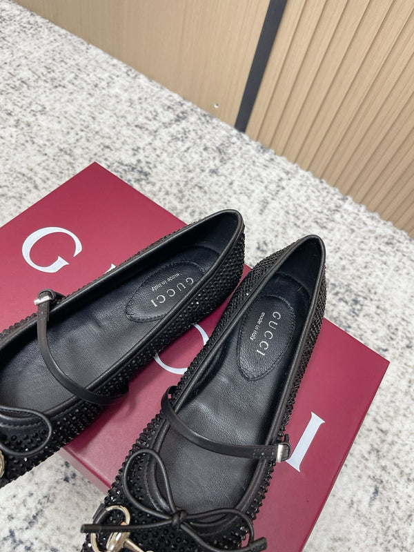 GG 26s Ballet Flats In Black Suede With Crystals