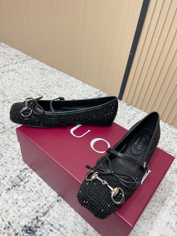 GG 26s Ballet Flats In Black Suede With Crystals
