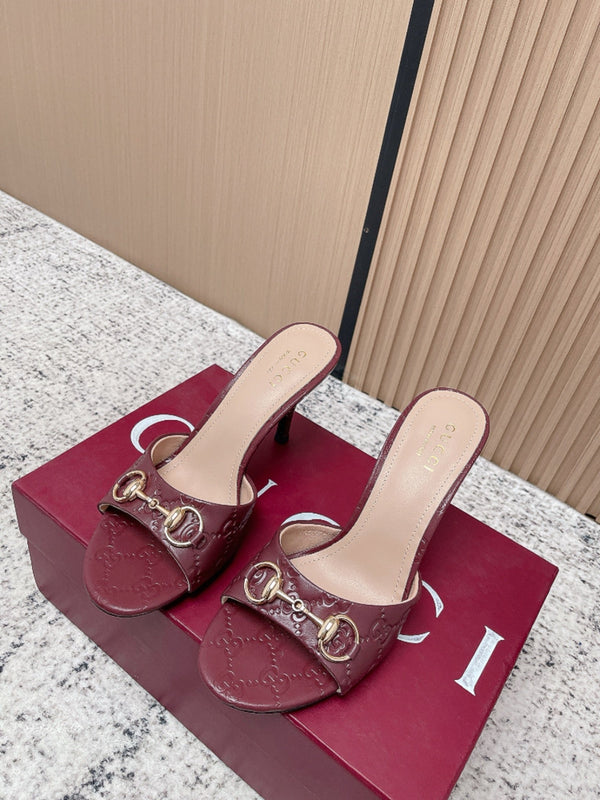 GG Sandal With Horsebit 8.5cm Burgundy Shiny Leather 752222