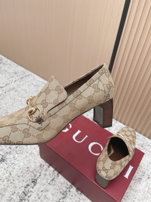 GG Jordaan Loafer High Heel Beige Brown Canvas 752228