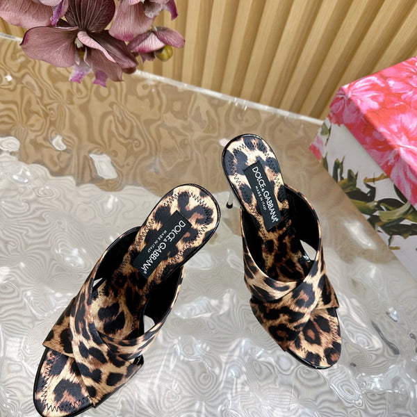 DC Keira Open-Toe Mules Brown Leopard-Print & Sheepskin 925999