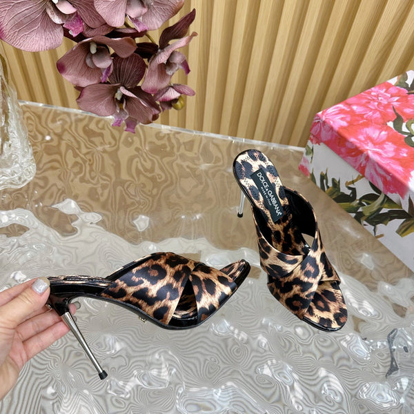 DC Keira Open-Toe Mules Brown Leopard-Print & Sheepskin 925999