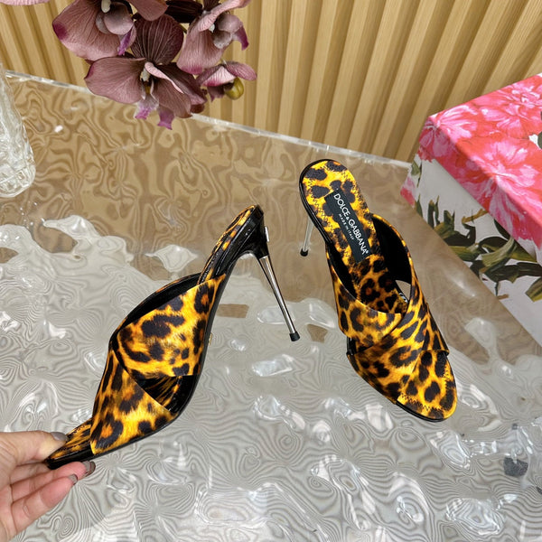 DC Keira Open-Toe Mules Yellow Leopard-Print & Sheepskin 926005