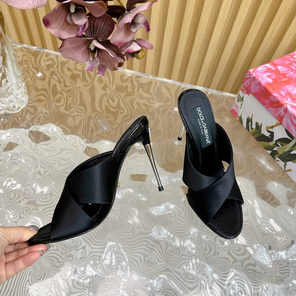 DC Keira Open-Toe Mules Black Silk & Sheepskin 926007