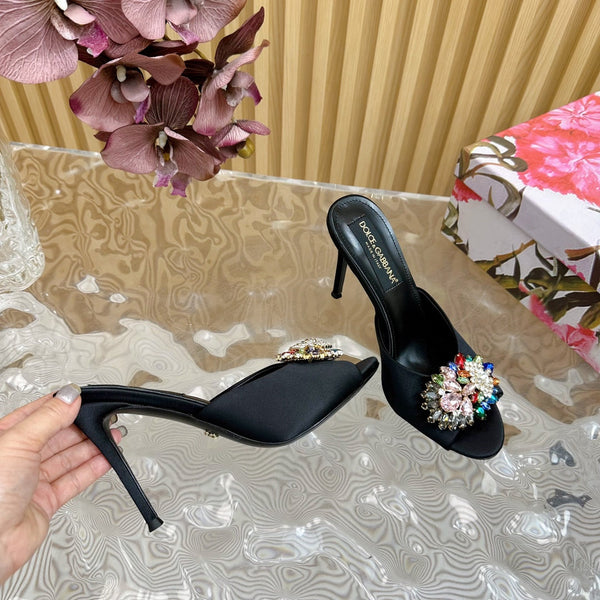 DC Rhinestone Buckle Mules Black Suede & Sheepskin 926025
